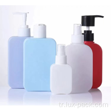 Toptan özel logo kare hdpe kozmetik ambalaj plastik şampuan şişeleri losyon pompası